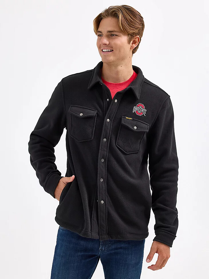 giacca da uomo wrangler collegiate fleece western snap ohio state