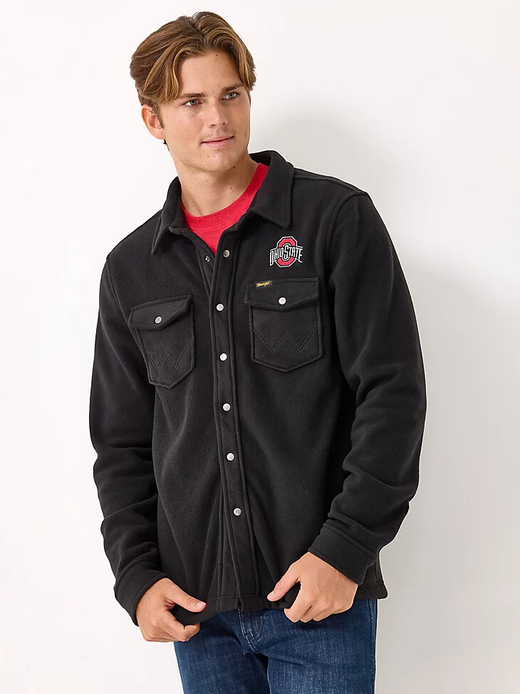 giacca da uomo wrangler collegiate fleece western snap ohio state