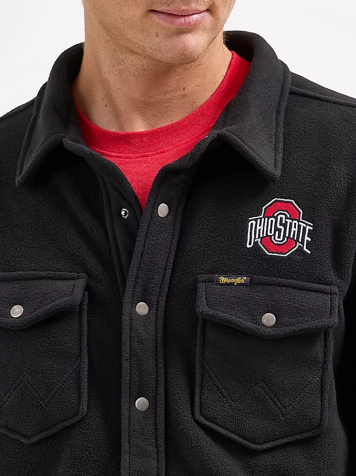 giacca da uomo wrangler collegiate fleece western snap ohio state