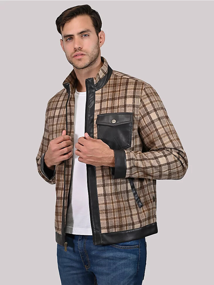 giacca da uomo in finta lana a quadri beige