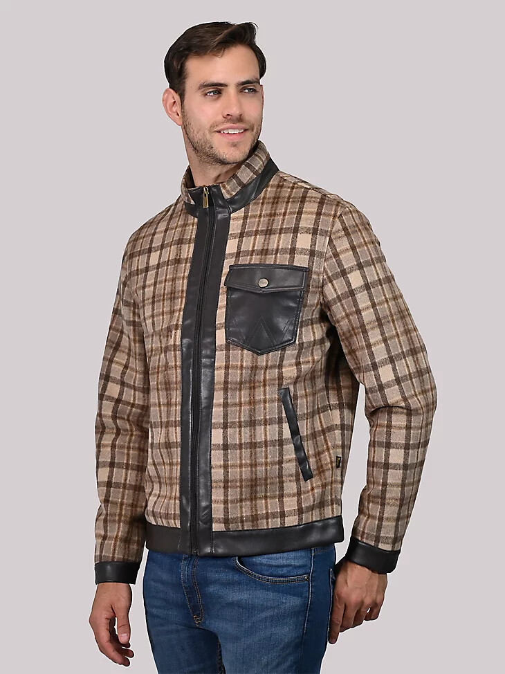 giacca da uomo in finta lana a quadri beige
