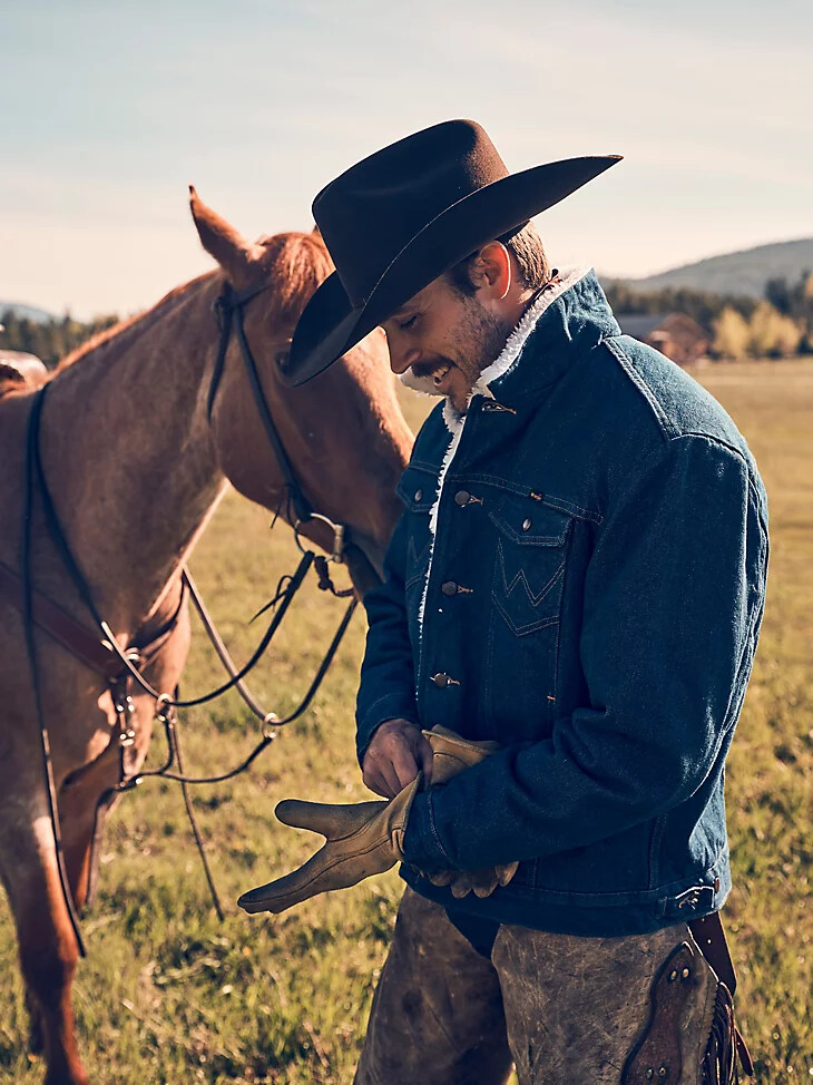 giacca in denim con fodera in sherpa western wrangler denim