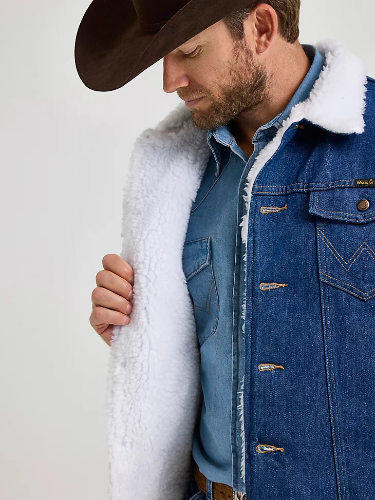 giacca in denim con fodera in sherpa western wrangler denim