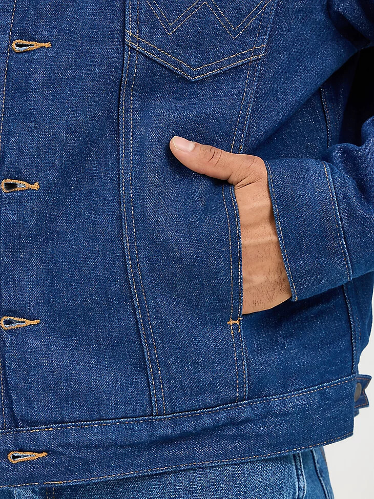 giacca in denim con collo in velluto a coste foderata da uomo wrangler prelavata indaco