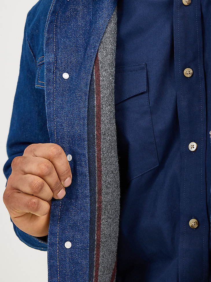 giacca in denim con collo in velluto a coste foderata da uomo wrangler prelavata indaco