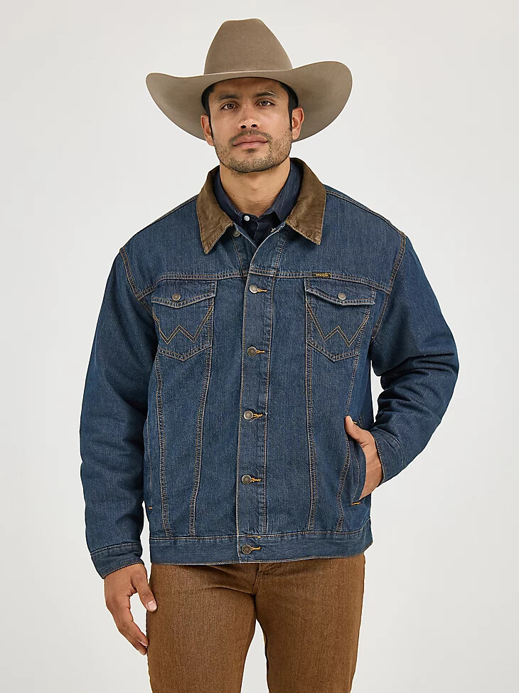 giacca in denim foderata in coperta wrangler rustic