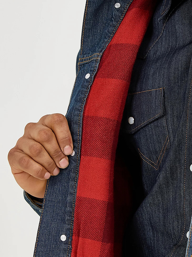 giacca in denim foderata in coperta wrangler rustic