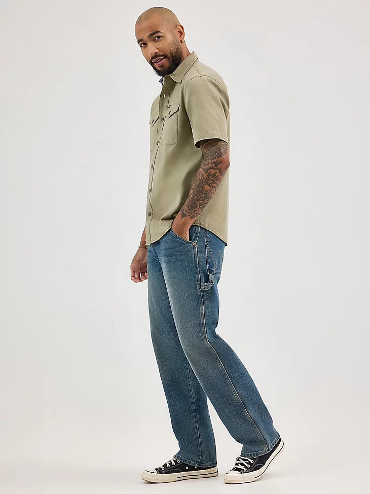 jeans da carpentiere da uomo blu sbiadito