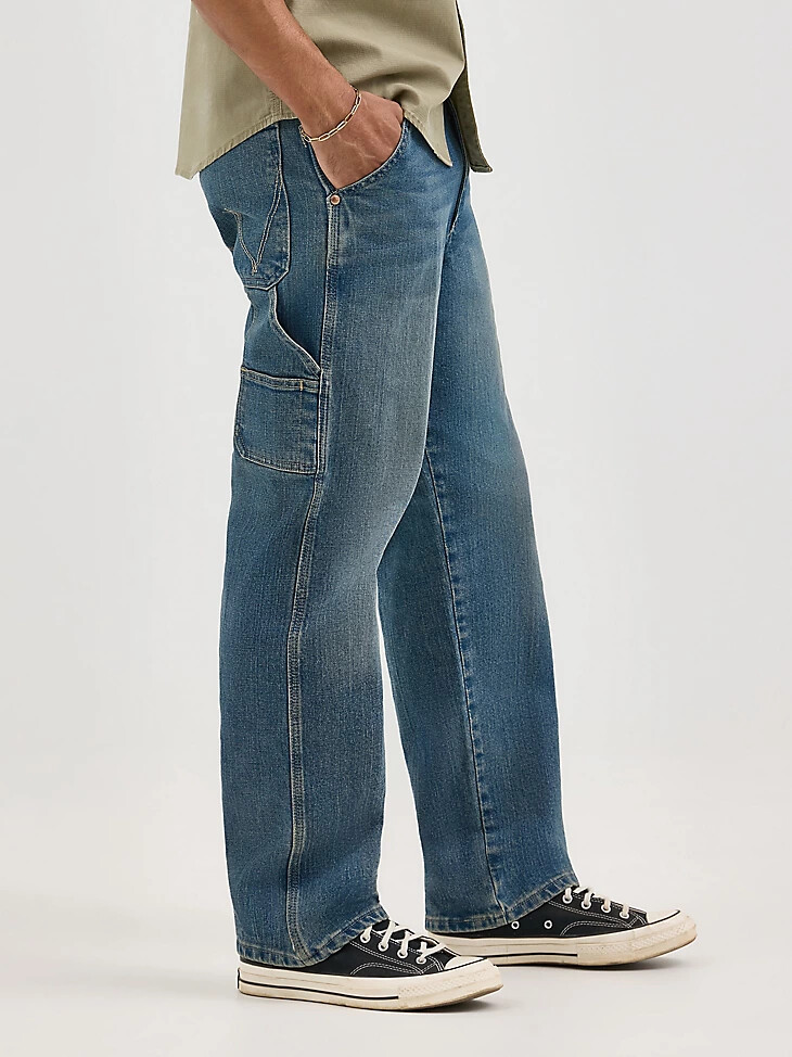 jeans da carpentiere da uomo blu sbiadito