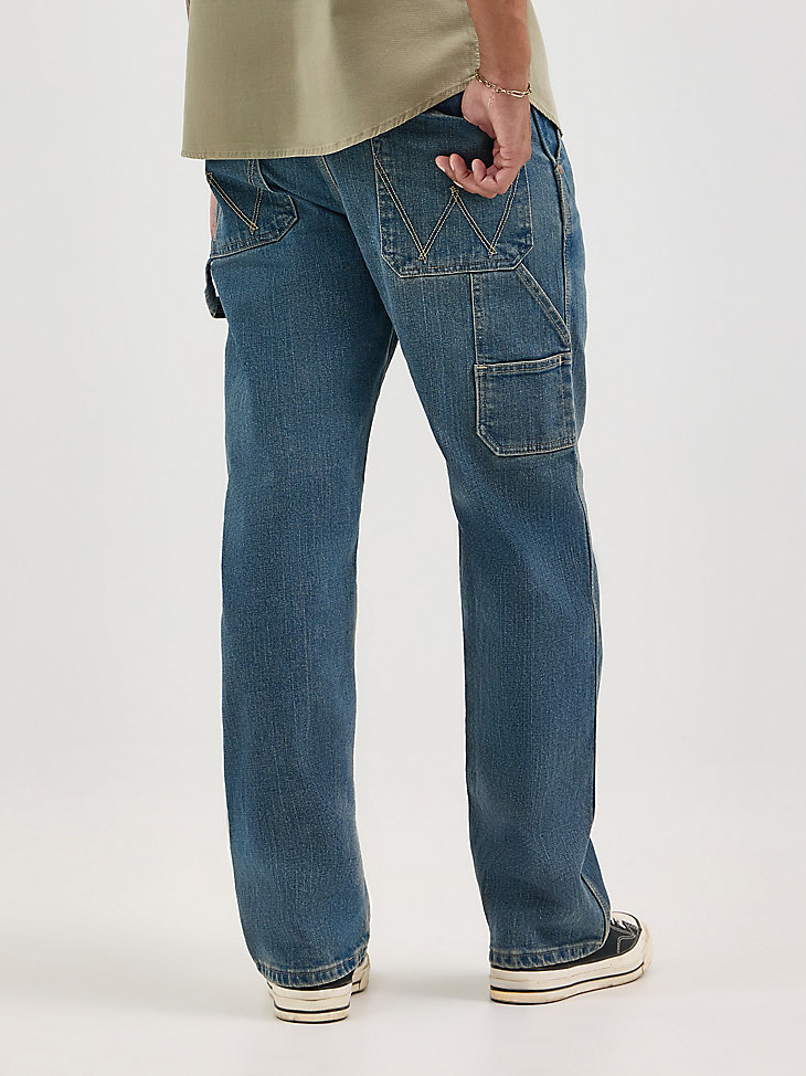 jeans da carpentiere da uomo blu sbiadito