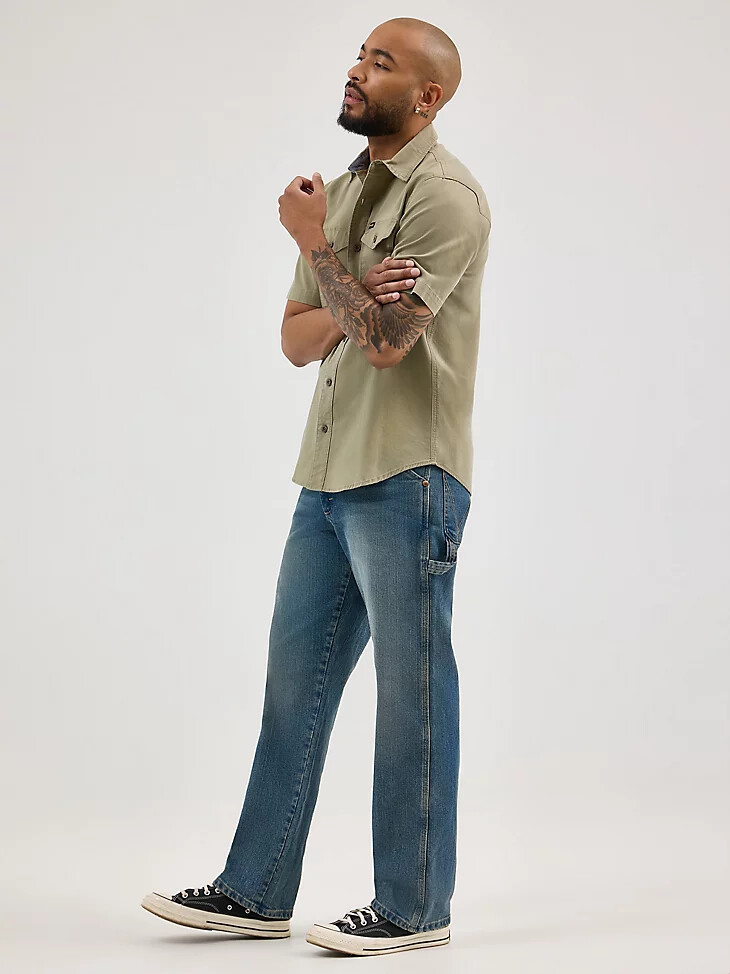 jeans da carpentiere da uomo blu sbiadito