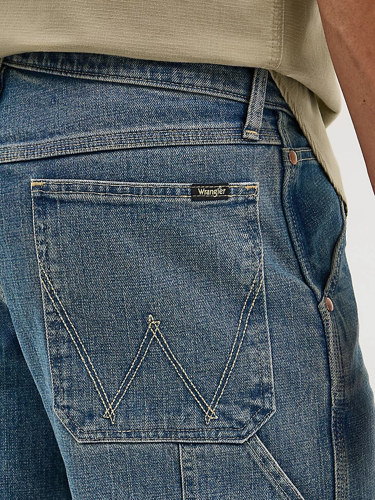 jeans da carpentiere da uomo blu sbiadito
