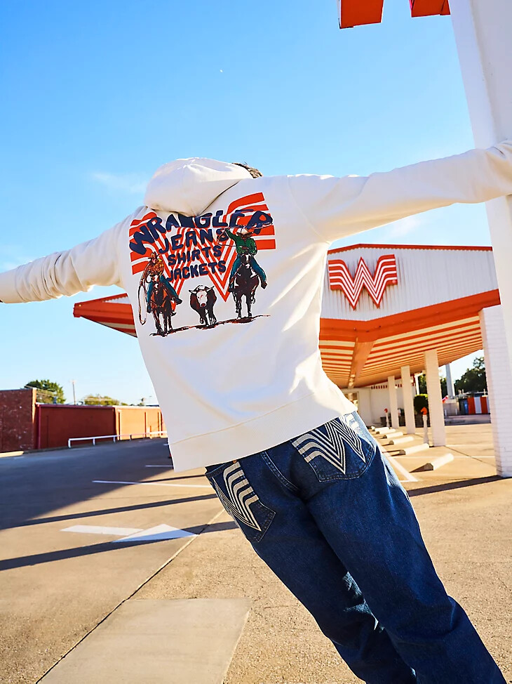 jeans retrò wrangler x whataburger slim straight leg rodeo dust fade