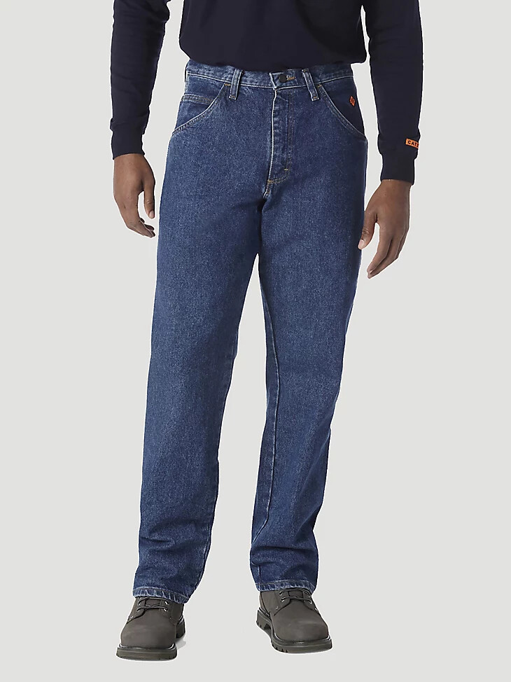 jeans da carpentiere riggs ignifughi wrangler fr blu denim
