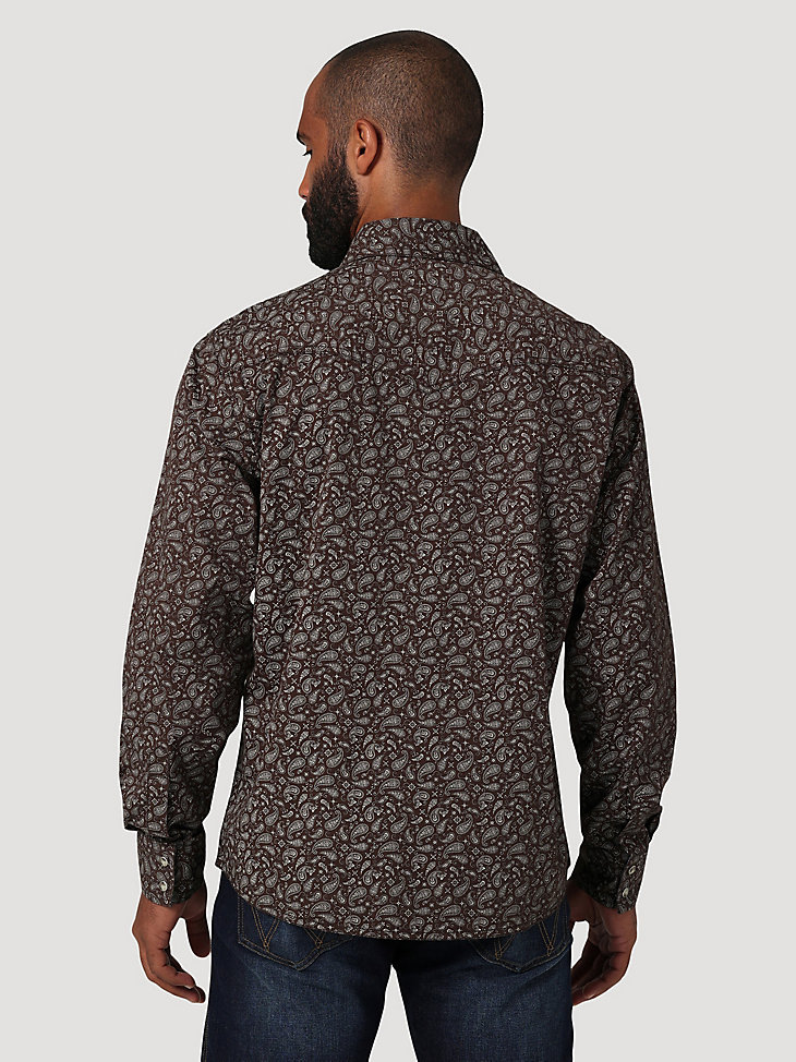 camicia da uomo wrangler retro premium western con stampa a scatto marrone paisley