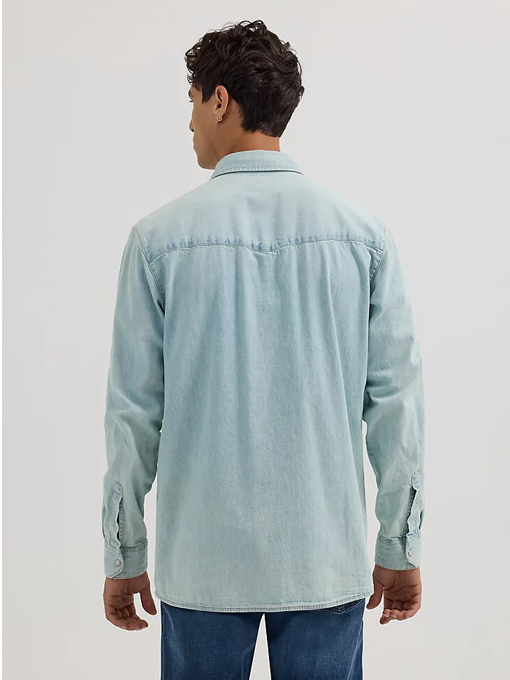 camicia da uomo in denim western a maniche lunghe lavaggio chiaro