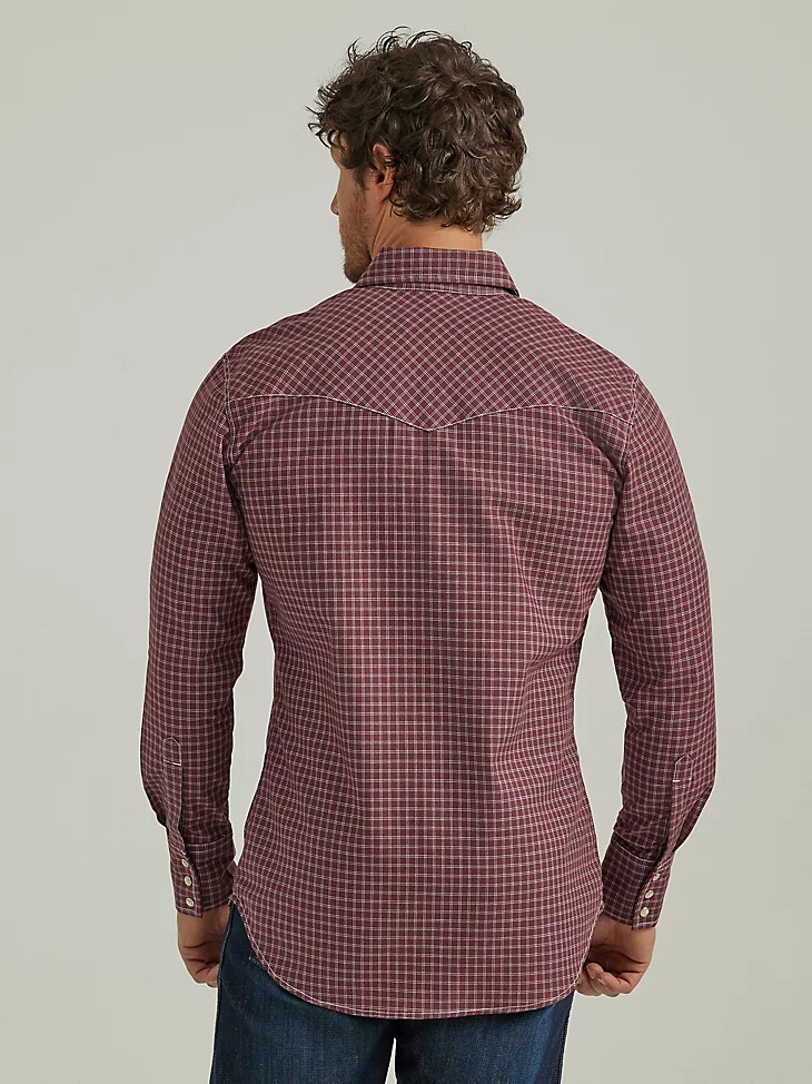 camicia a quadri western con bottoni a pressione a maniche lunghe ignifuga wrangler fr tawny port