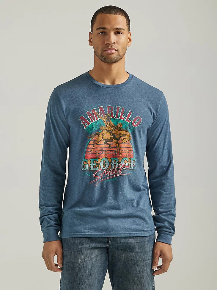 maglietta grafica a maniche lunghe george strait da uomo blu navy e mélange