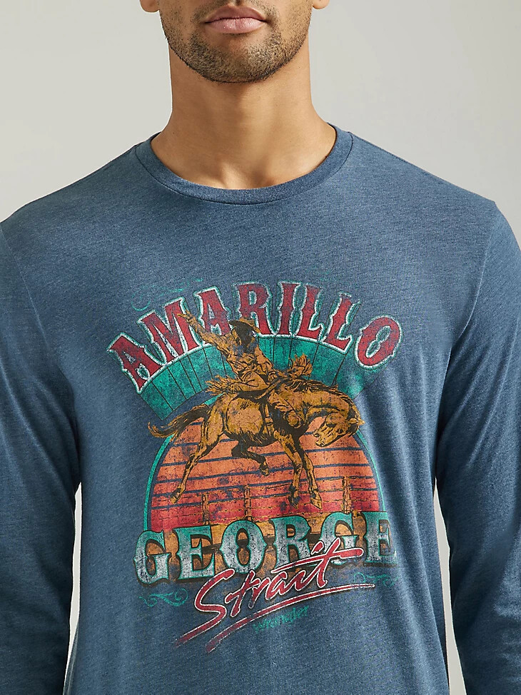maglietta grafica a maniche lunghe george strait da uomo blu navy e mélange