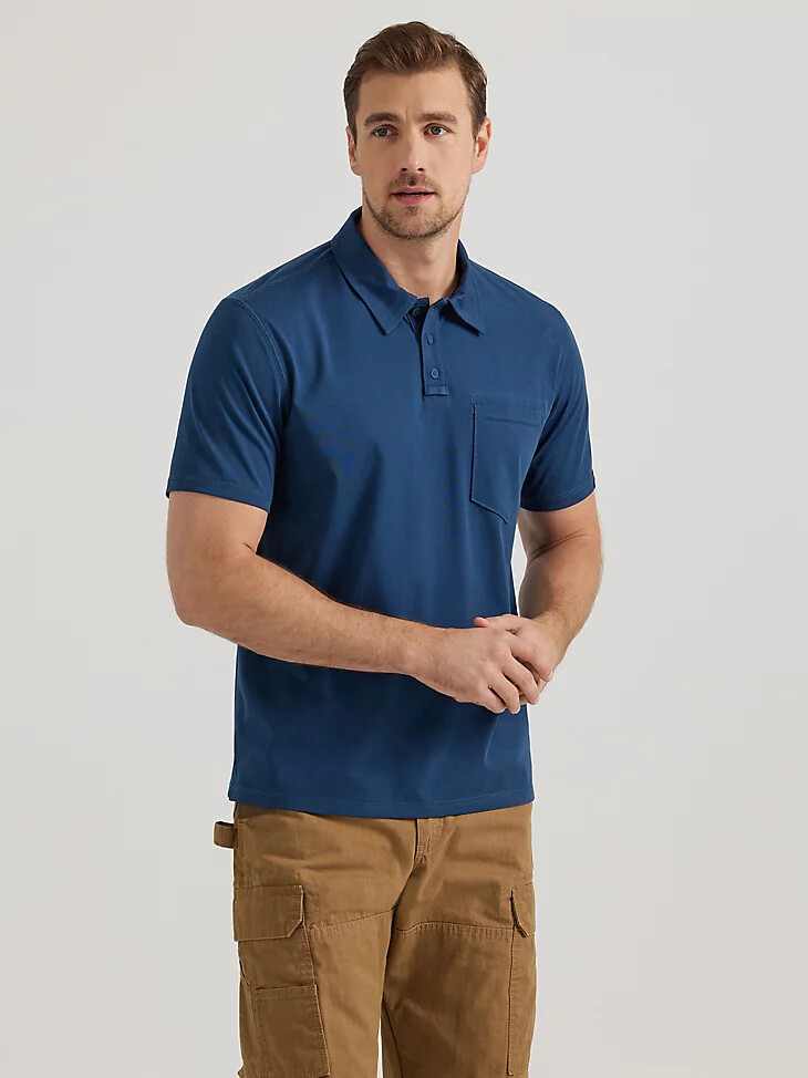 polo in maglia ad alte prestazioni wrangler riggs workwear blu navy mélange
