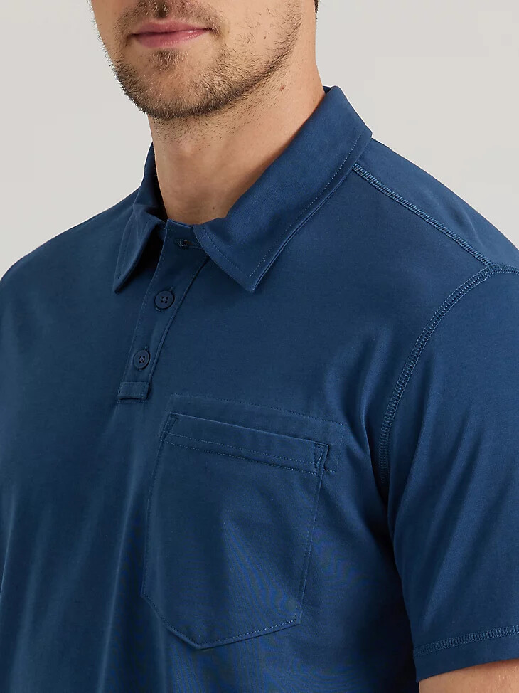 polo in maglia ad alte prestazioni wrangler riggs workwear blu navy mélange