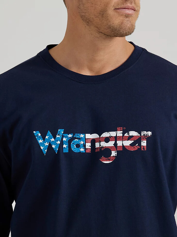 t-shirt grafica a maniche lunghe ignifuga wrangler fr con bandiera blu navy