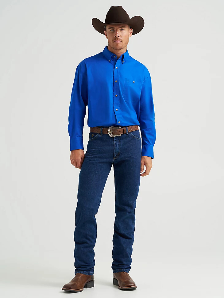 camicia da uomo george strait amp wrangler national patriot con bottoni tinta unita blu reale