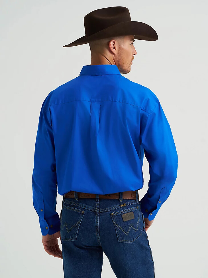 camicia da uomo george strait amp wrangler national patriot con bottoni tinta unita blu reale