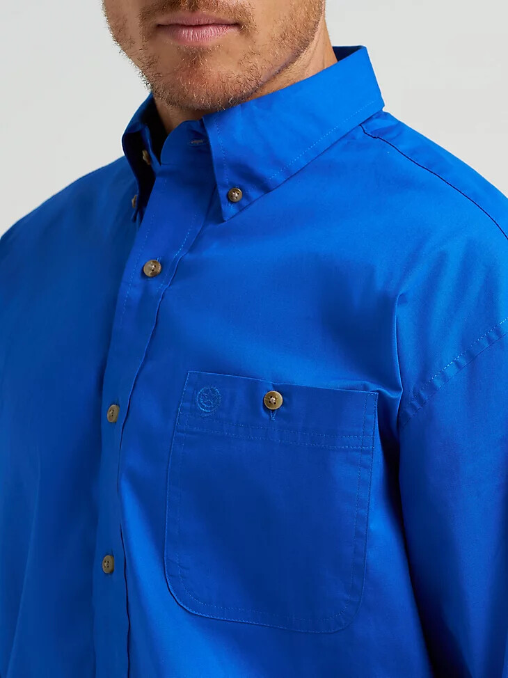 camicia da uomo george strait amp wrangler national patriot con bottoni tinta unita blu reale