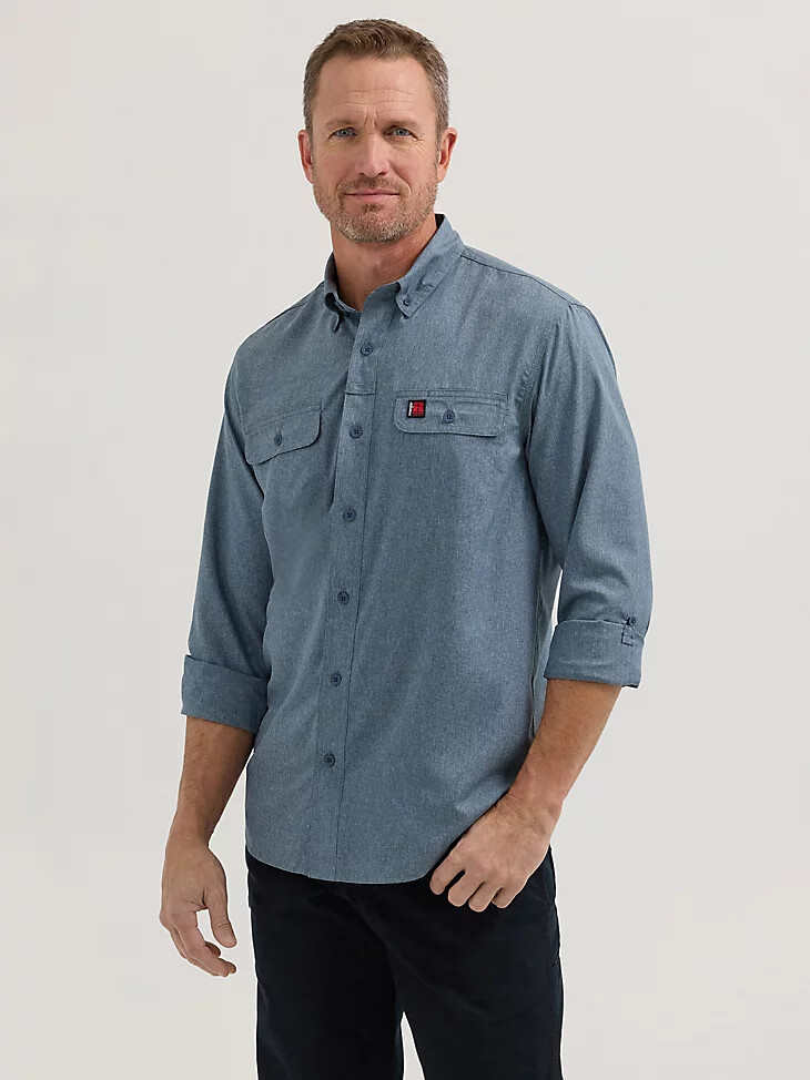 camicia da lavoro ventilata a maniche lunghe wrangler riggs workwear colore blu notte mélange