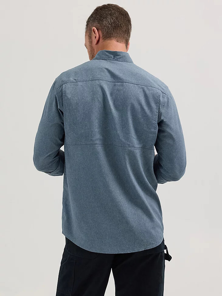 camicia da lavoro ventilata a maniche lunghe wrangler riggs workwear colore blu notte mélange