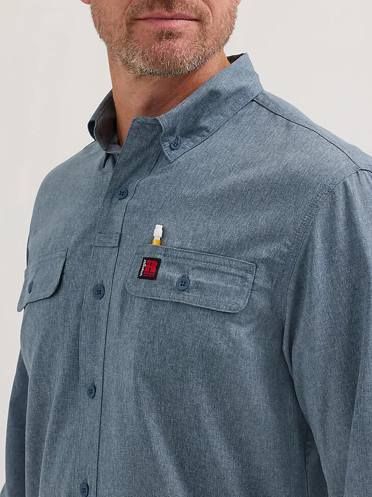 camicia da lavoro ventilata a maniche lunghe wrangler riggs workwear colore blu notte mélange