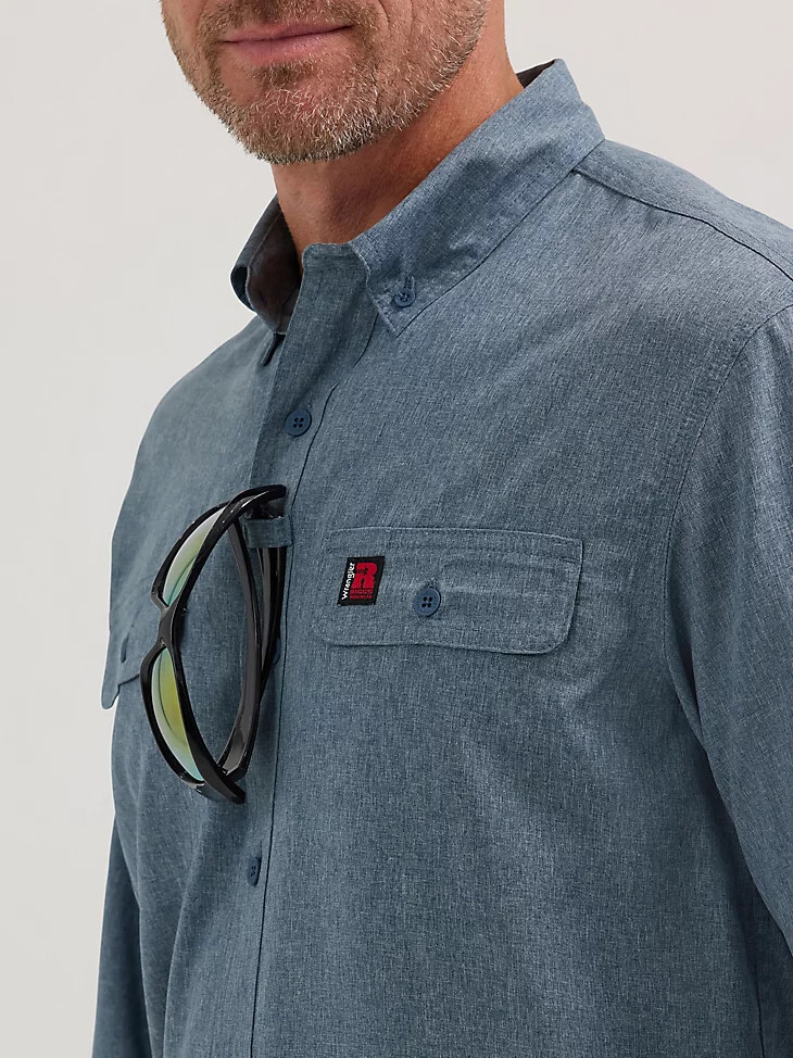 camicia da lavoro ventilata a maniche lunghe wrangler riggs workwear colore blu notte mélange