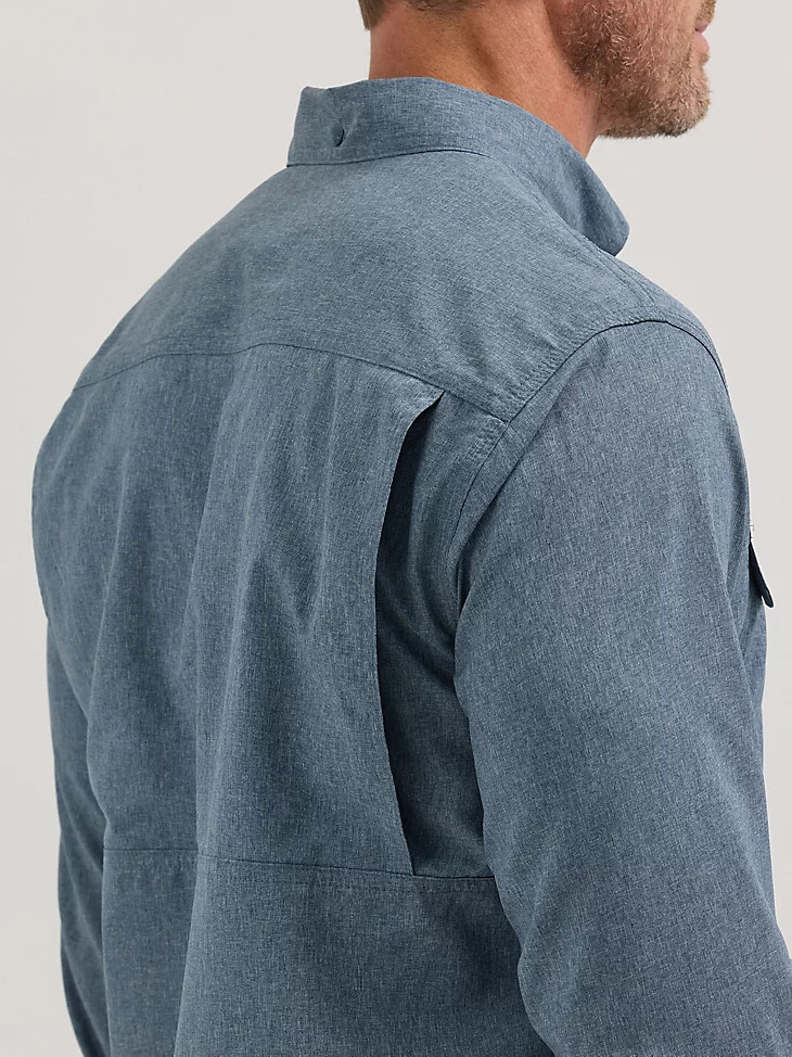 camicia da lavoro ventilata a maniche lunghe wrangler riggs workwear colore blu notte mélange