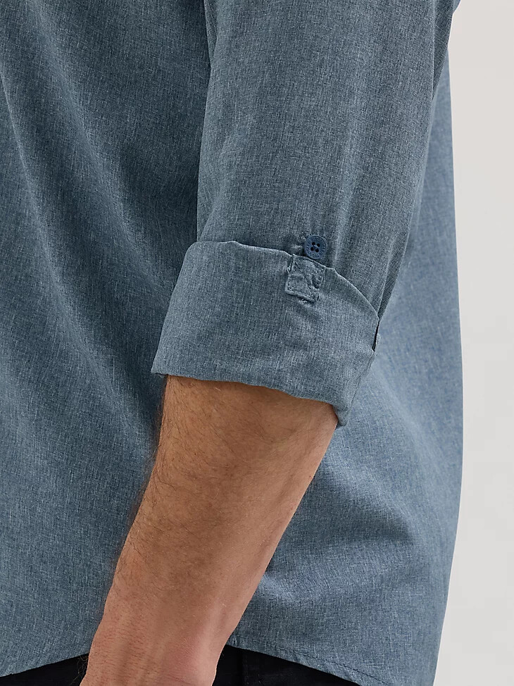 camicia da lavoro ventilata a maniche lunghe wrangler riggs workwear colore blu notte mélange