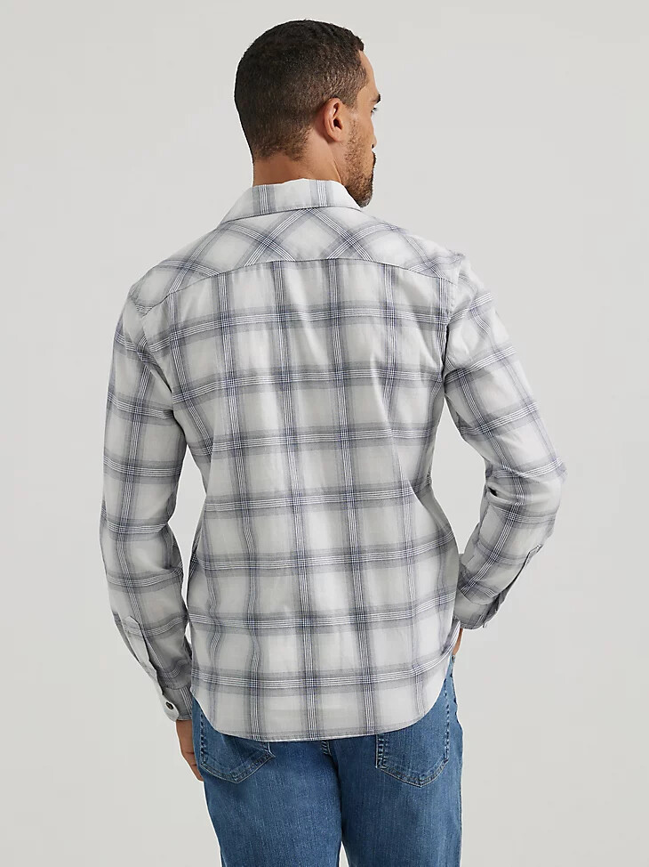 camicia da uomo a quadri con lavaggio cowboy blu perla
