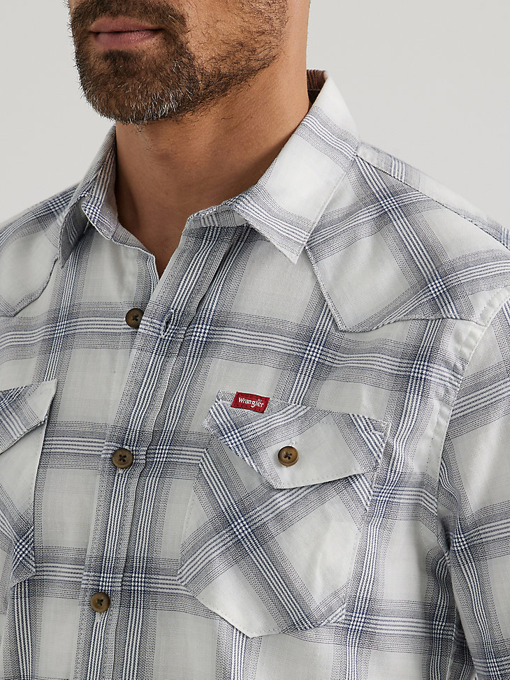 camicia da uomo a quadri con lavaggio cowboy blu perla