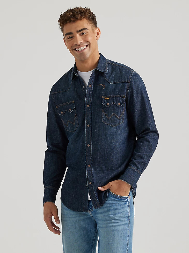 camicia revival da uomo wrangler x buffalo trace oak indigo