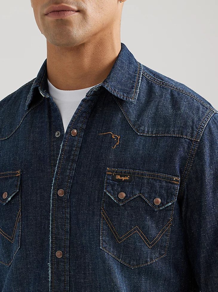 camicia revival da uomo wrangler x buffalo trace oak indigo