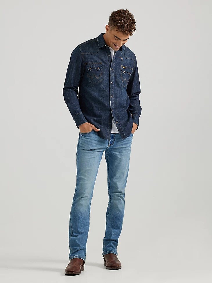 camicia revival da uomo wrangler x buffalo trace oak indigo