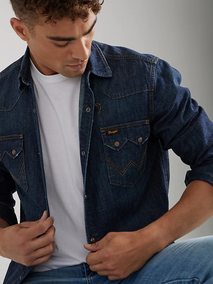 camicia revival da uomo wrangler x buffalo trace oak indigo