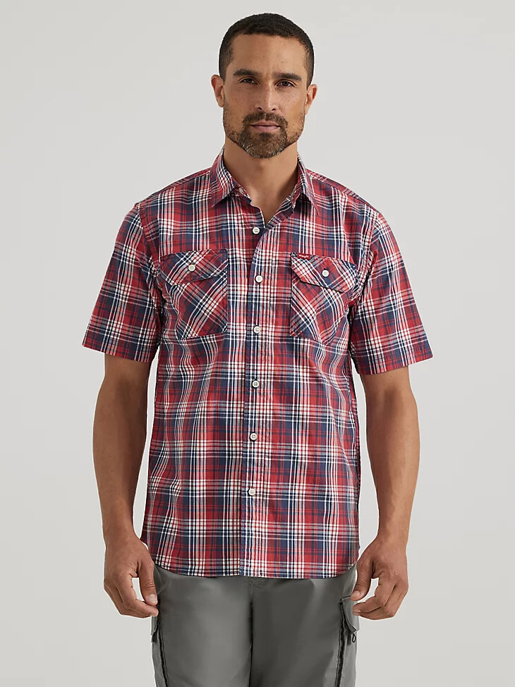camicia da uomo in popeline elasticizzato e rilassato a quadri rosso sfumato