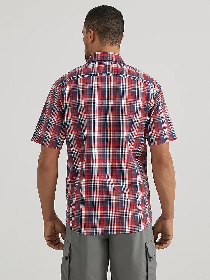 camicia da uomo in popeline elasticizzato e rilassato a quadri rosso sfumato