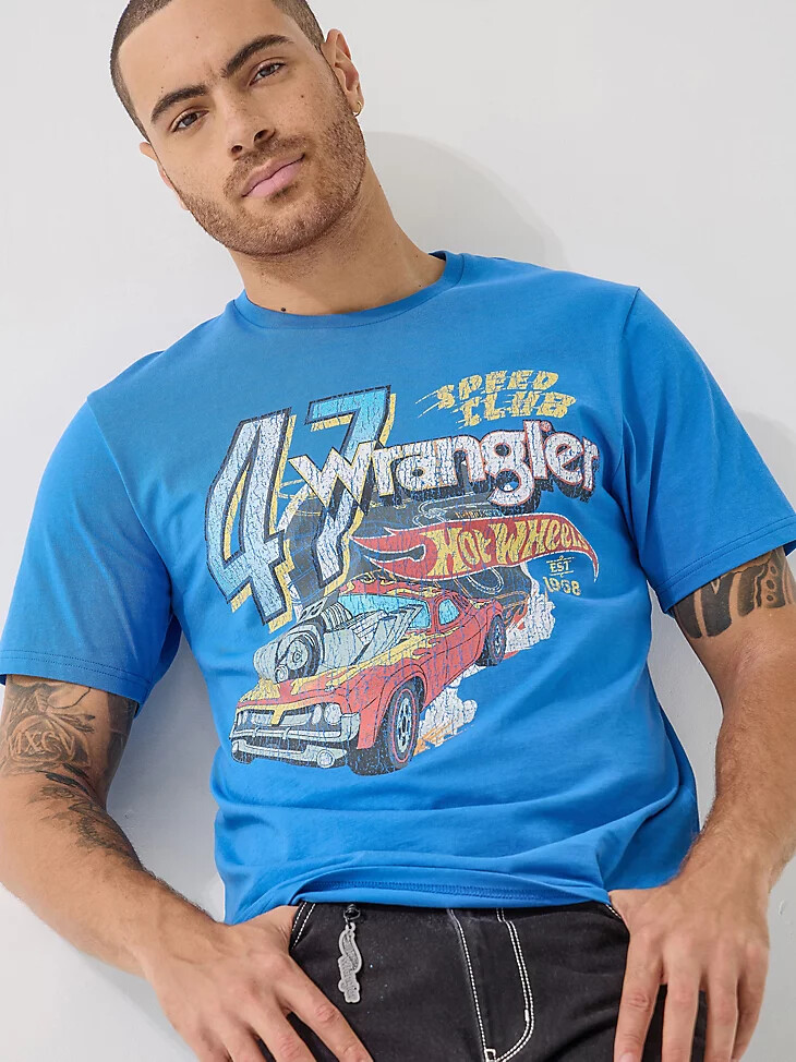 t-shirt speed club da uomo wrangler x hot wheels blu