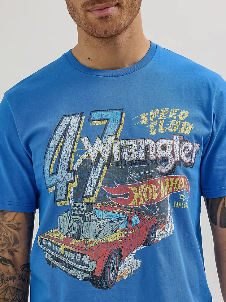 t-shirt speed club da uomo wrangler x hot wheels blu