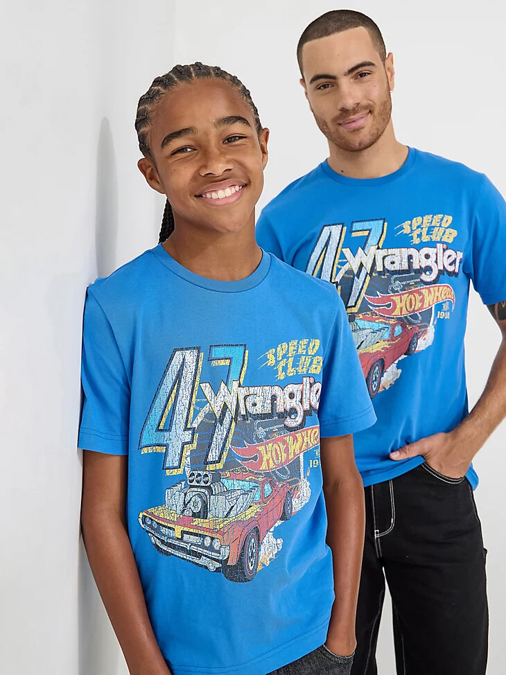 t-shirt speed club da uomo wrangler x hot wheels blu
