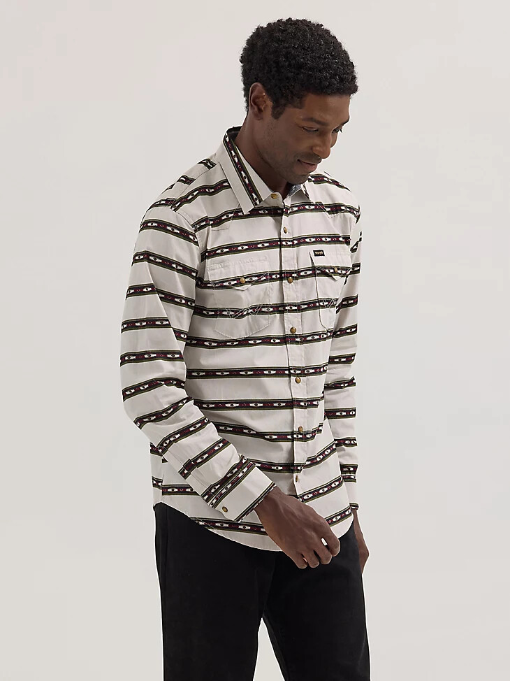 camicia da uomo in popeline stampato con campanellino a vento