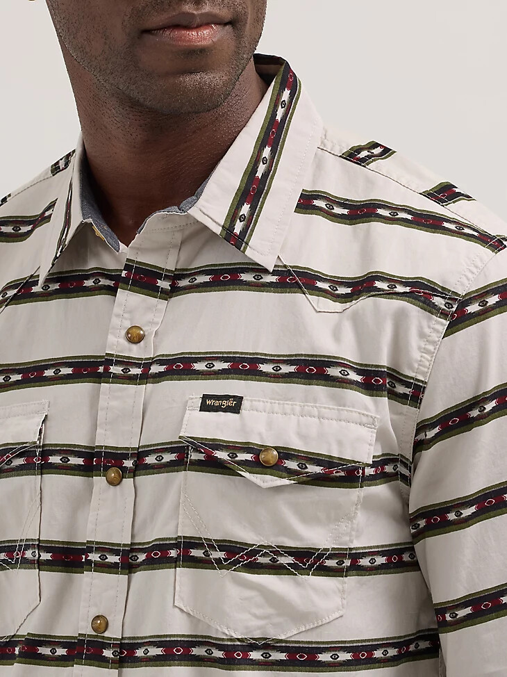 camicia da uomo in popeline stampato con campanellino a vento