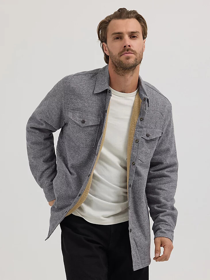 giacca da uomo in sherpa foderata in mélange colore ossidiana