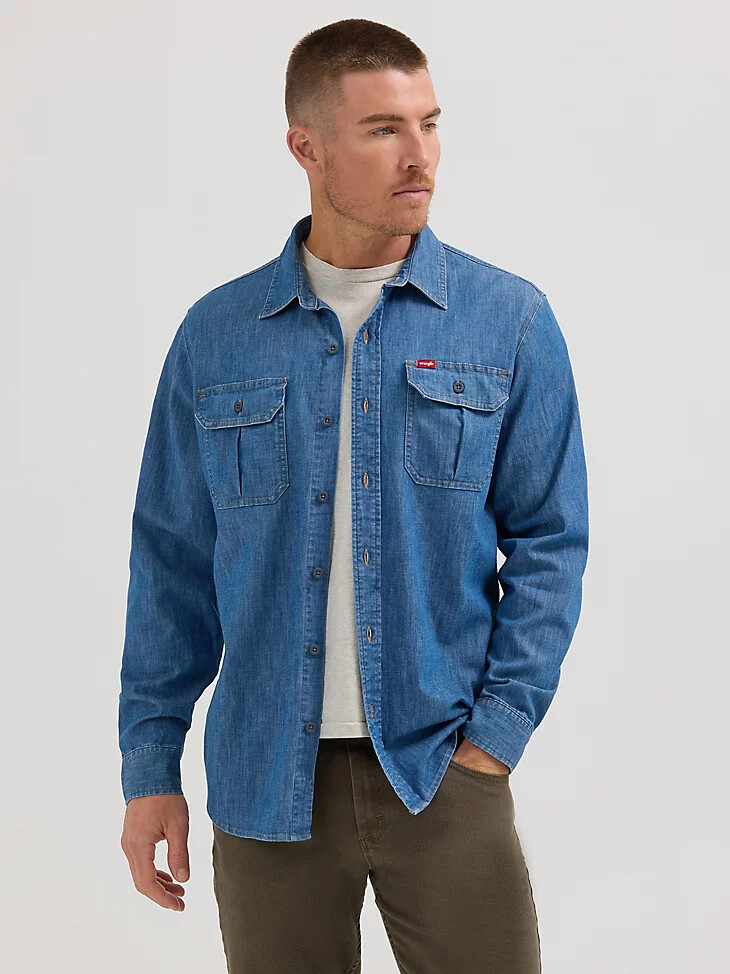 camicia elasticizzata relaxed fit da uomo lavaggio medio